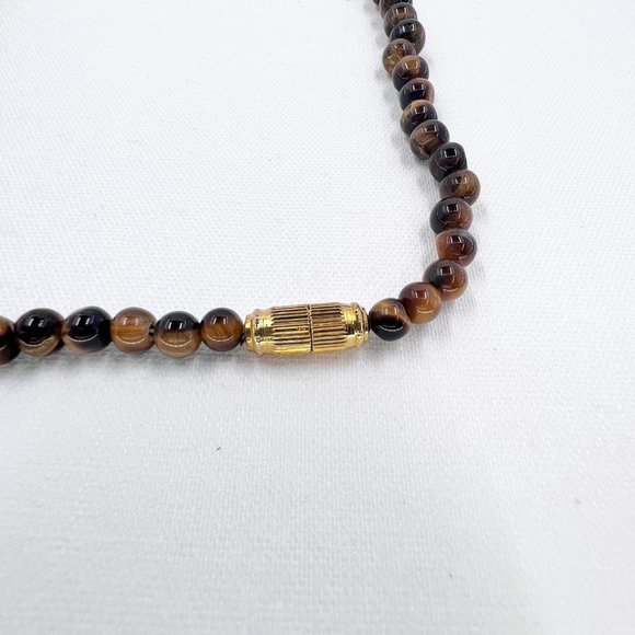 Single Strand Tigers Eye Beaded 15” Choker Necklace w/ Barrel Clasp - Picture 4 of 6